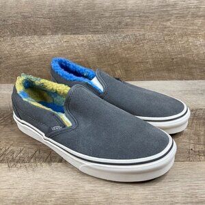 VANS Classic Slip On Sherpa Faux Fur Lined Pewter Suede Womens 7 Mens 5.5 NEW